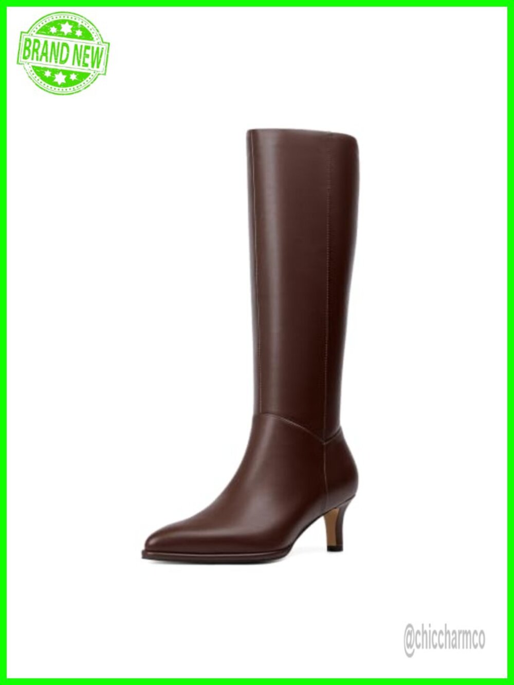 Women's Knee High Boots Kitten Heel Pointed Toe Faux Leather Zip Tall Boots